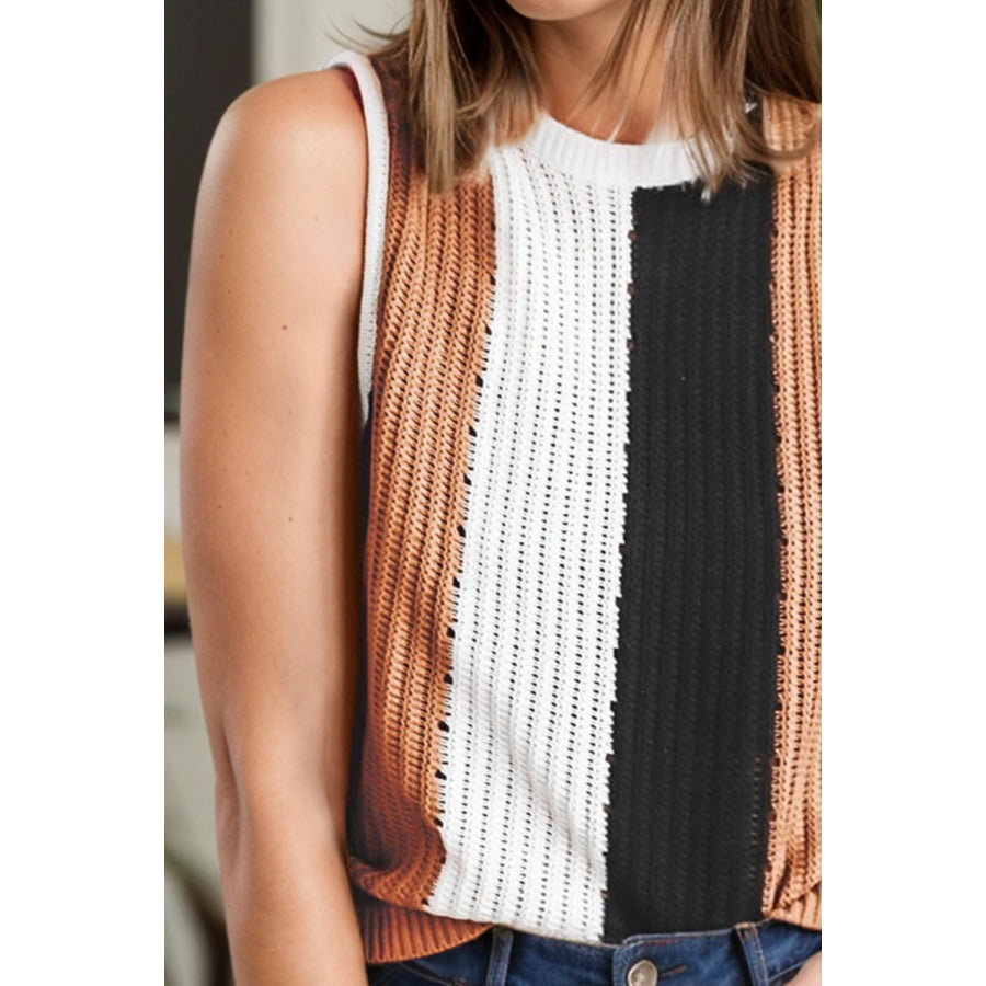 Color Block Round Neck Sweater Vest Apparel and Accessories