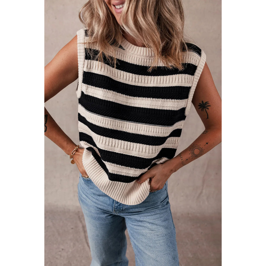 Color Block Round Neck Sweater Vest Apparel and Accessories