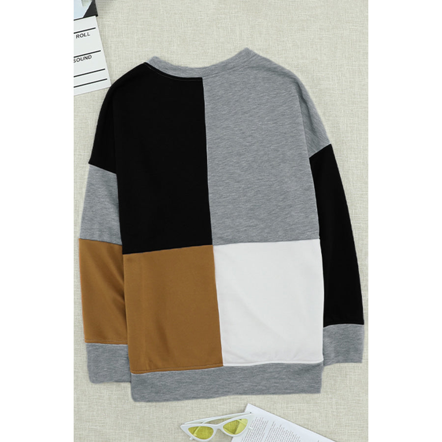 Color Block Round Neck Sweatshirt Apparel and Accessories