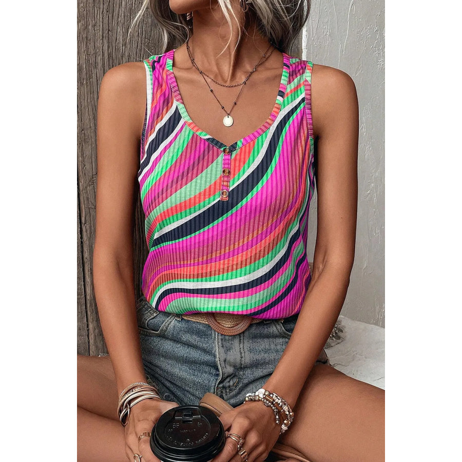 Color Block Round Neck Tank Vivid Violet / XL Shirts & Tops