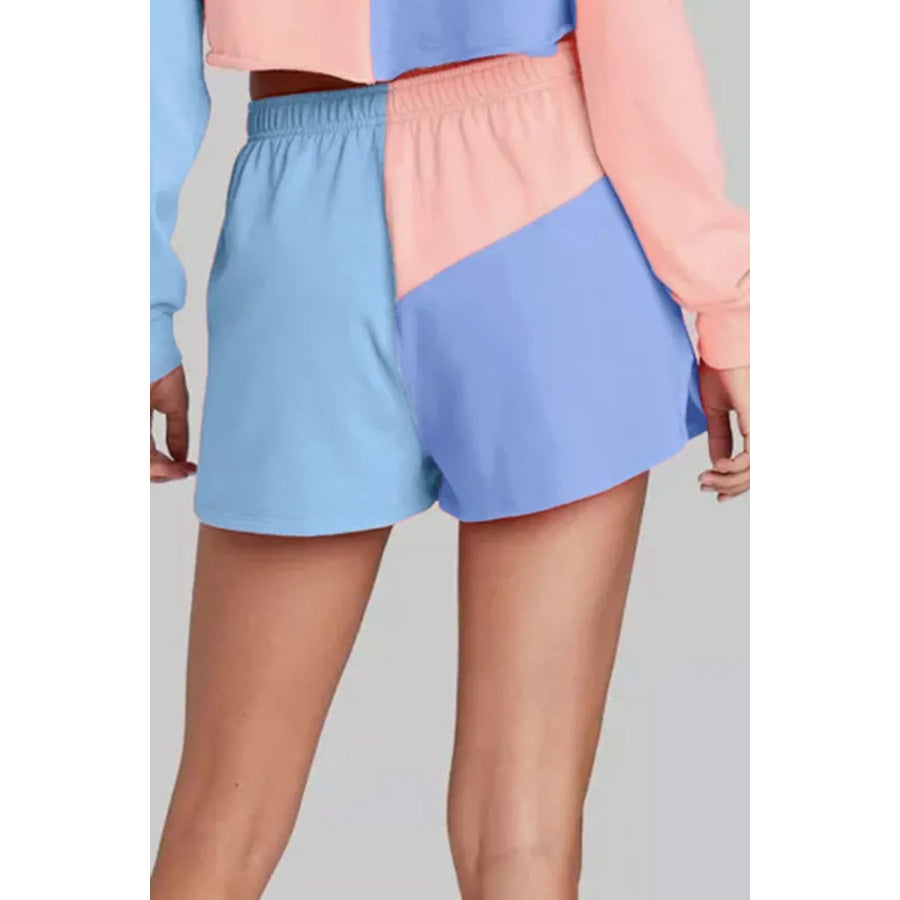 Color Block Round Neck Top and Shorts Set Apparel and Accessories