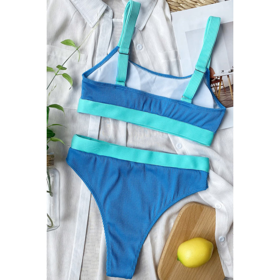 Color Block Scoop Neck Bikini Set