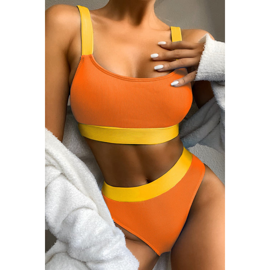 Color Block Scoop Neck Bikini Set