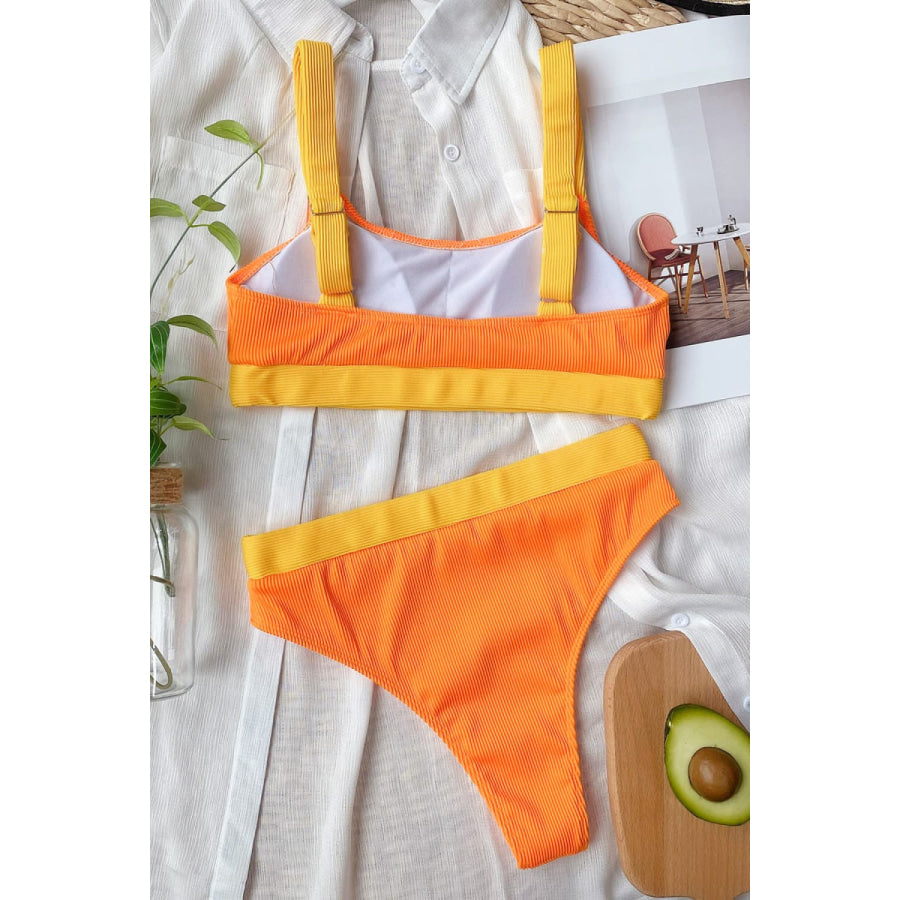 Color Block Scoop Neck Bikini Set