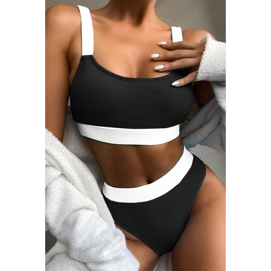 Color Block Scoop Neck Bikini Set