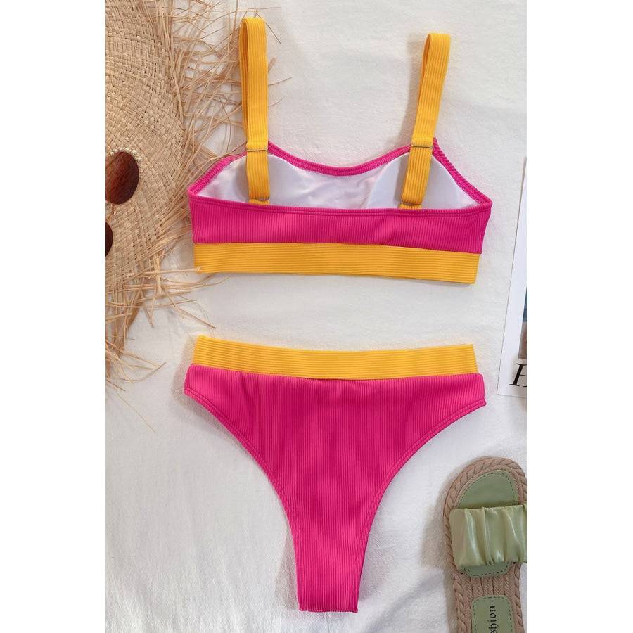 Color Block Scoop Neck Bikini Set