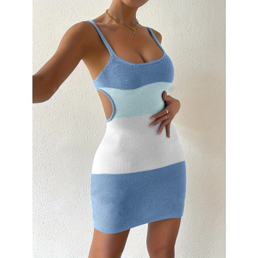 Color Block Scoop Neck Cover Up Dress Light Blue / S Apparel and Accessories