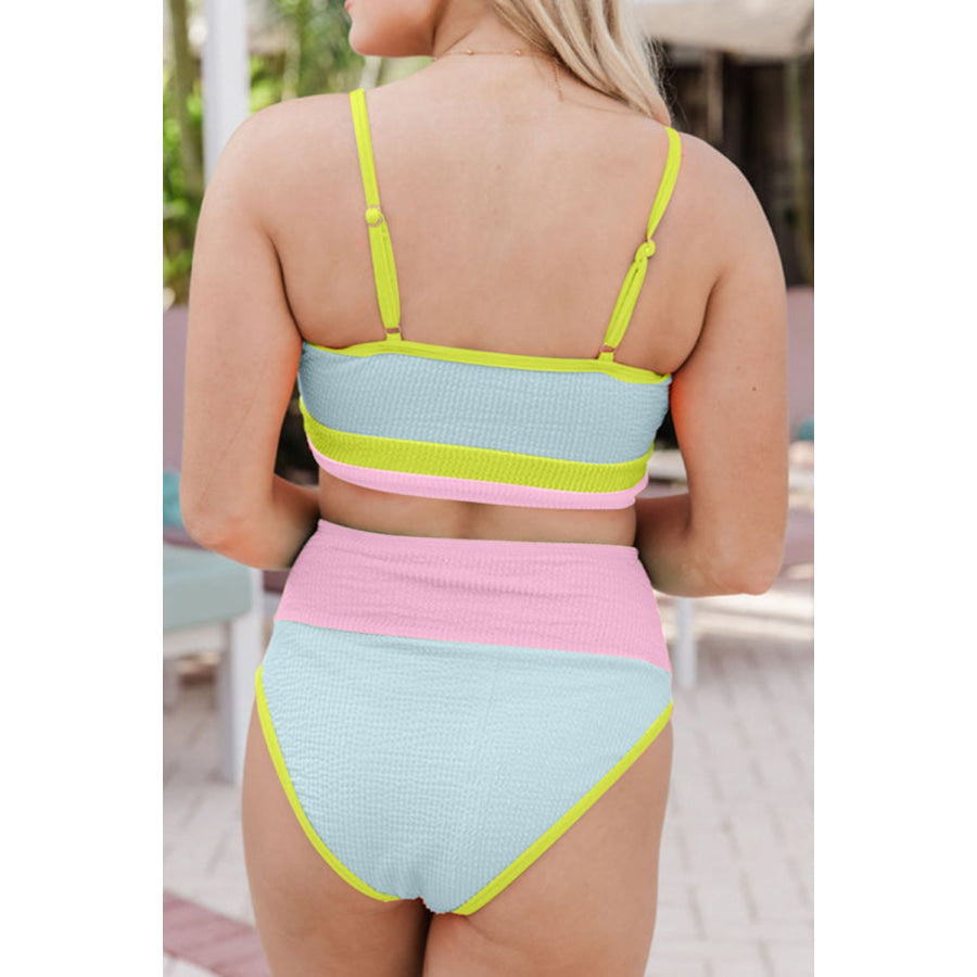 Color Block Scoop Neck Two-Piece Swim Set Apparel and Accessories