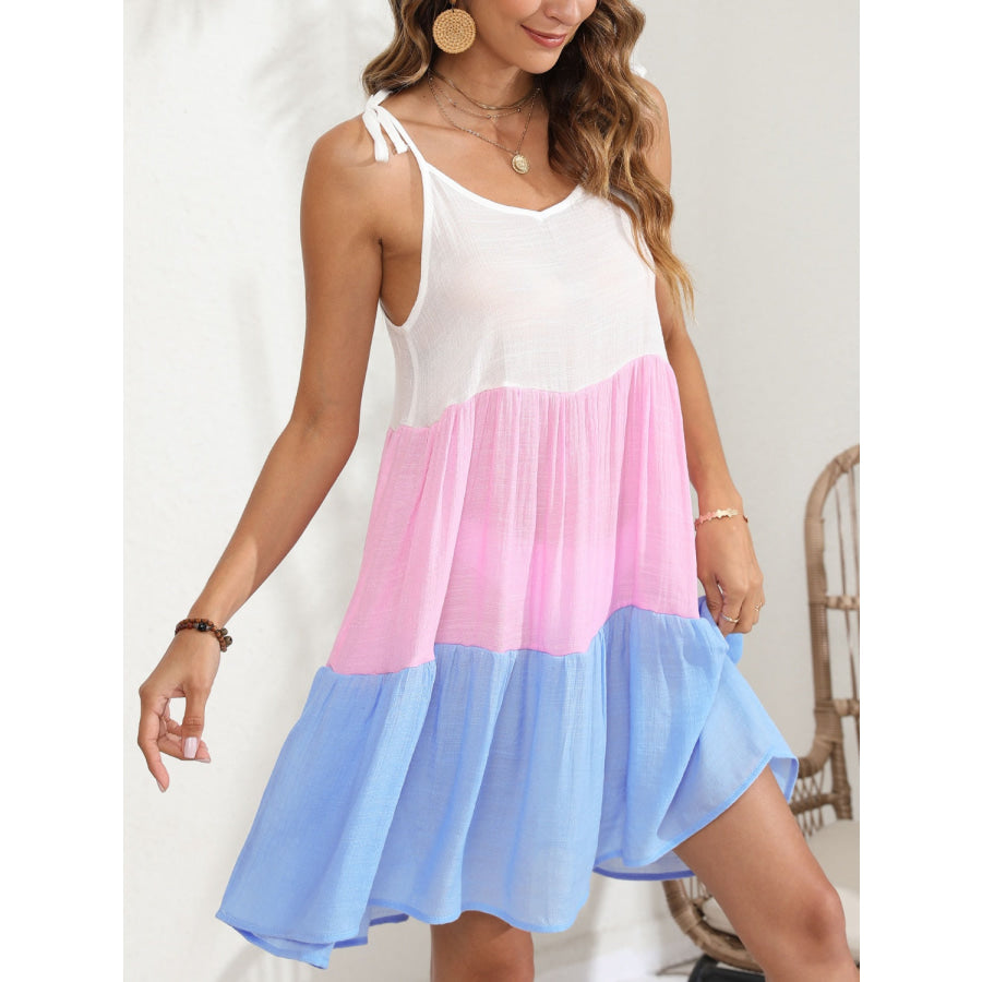 Color Block Spaghetti Strap Cover - Up Dress Apparel and Accessories