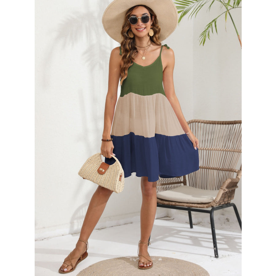 Color Block Spaghetti Strap Cover - Up Dress Apparel and Accessories