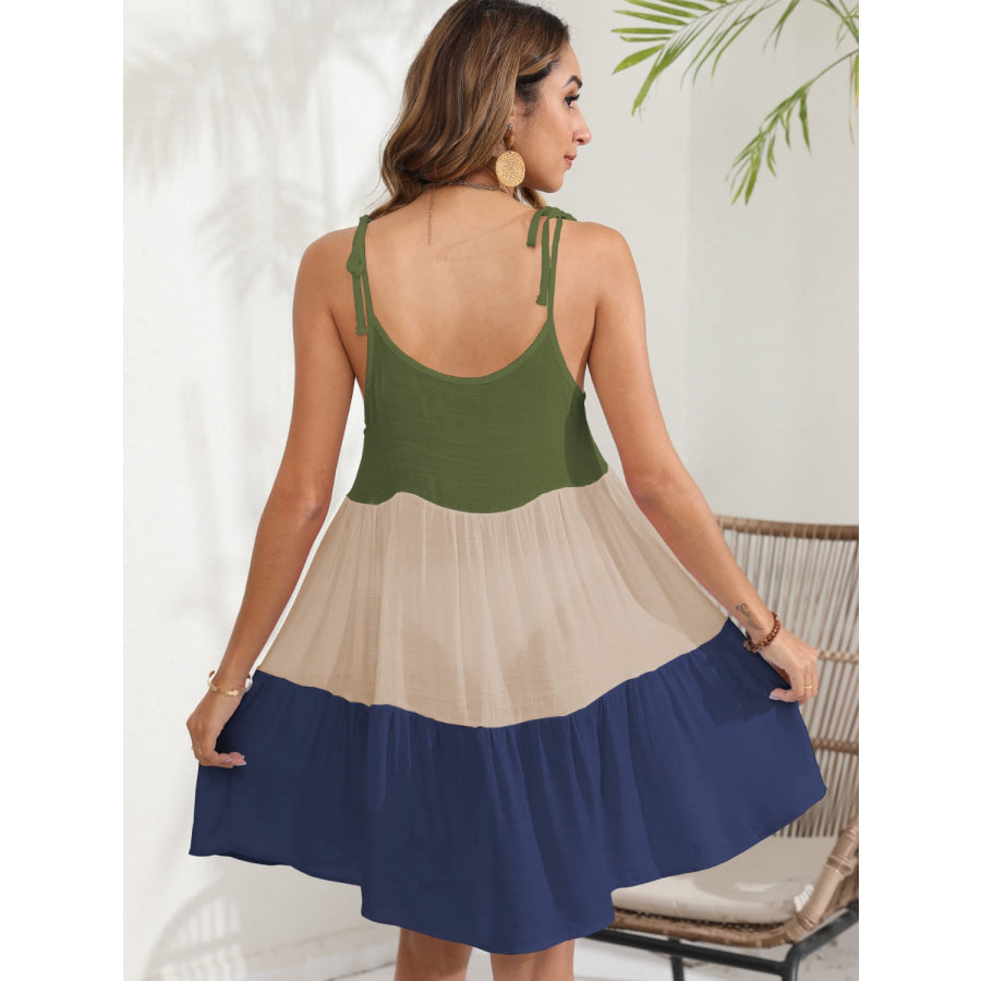 Color Block Spaghetti Strap Cover - Up Dress Apparel and Accessories