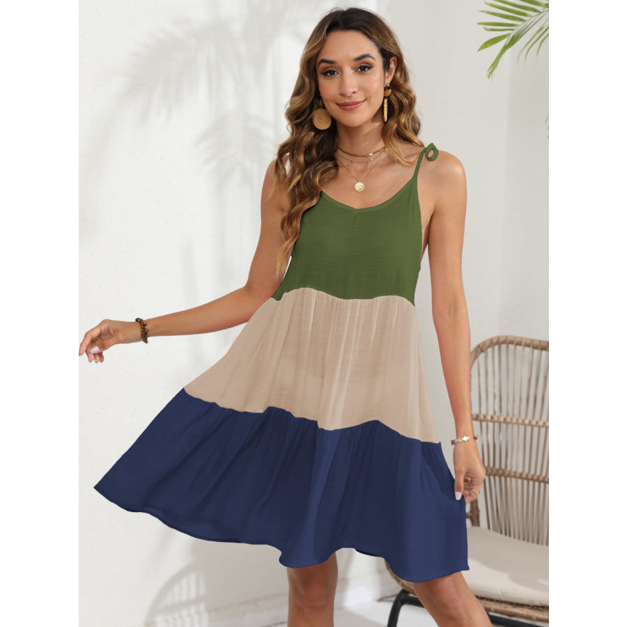 Color Block Spaghetti Strap Cover - Up Dress Apparel and Accessories