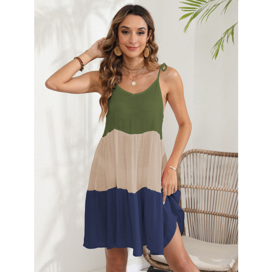 Color Block Spaghetti Strap Cover - Up Dress Navy / S Apparel and Accessories