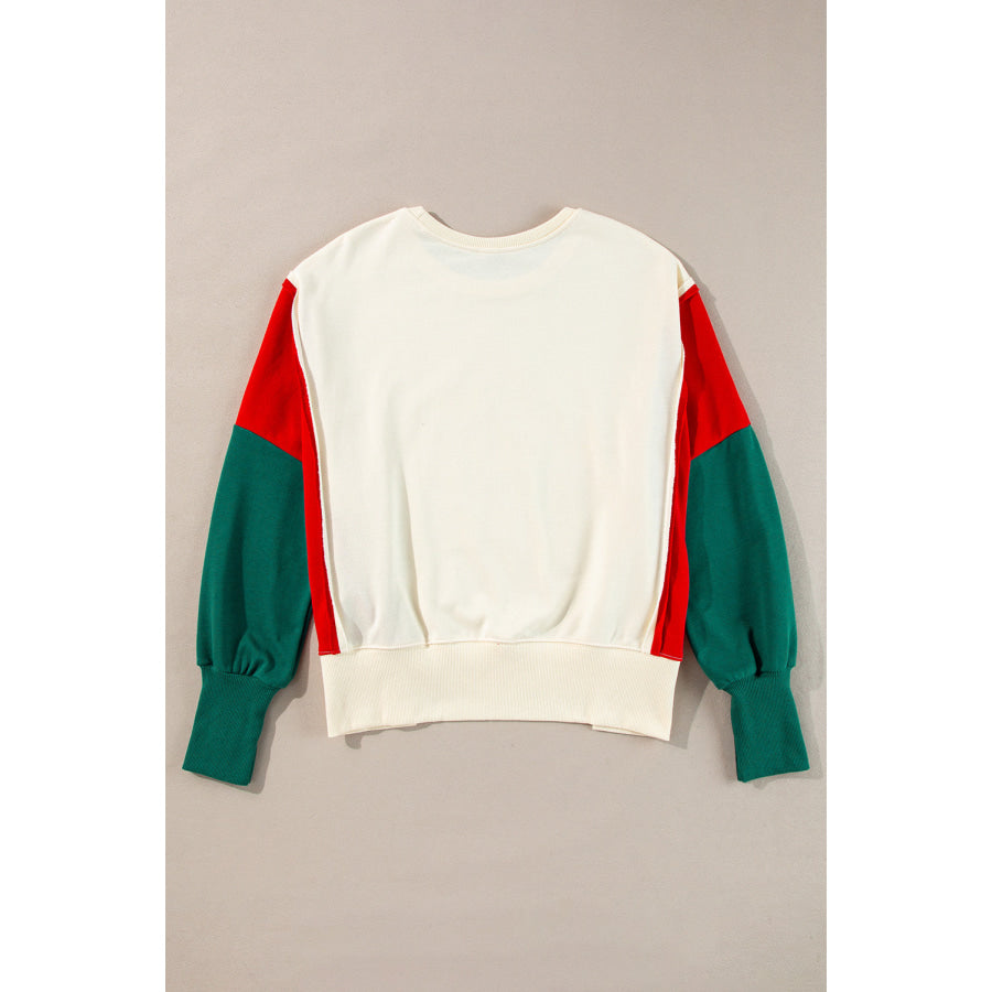 Color Block Star Side Slit Lantern Sleeve Sweatshirt Apparel and Accessories