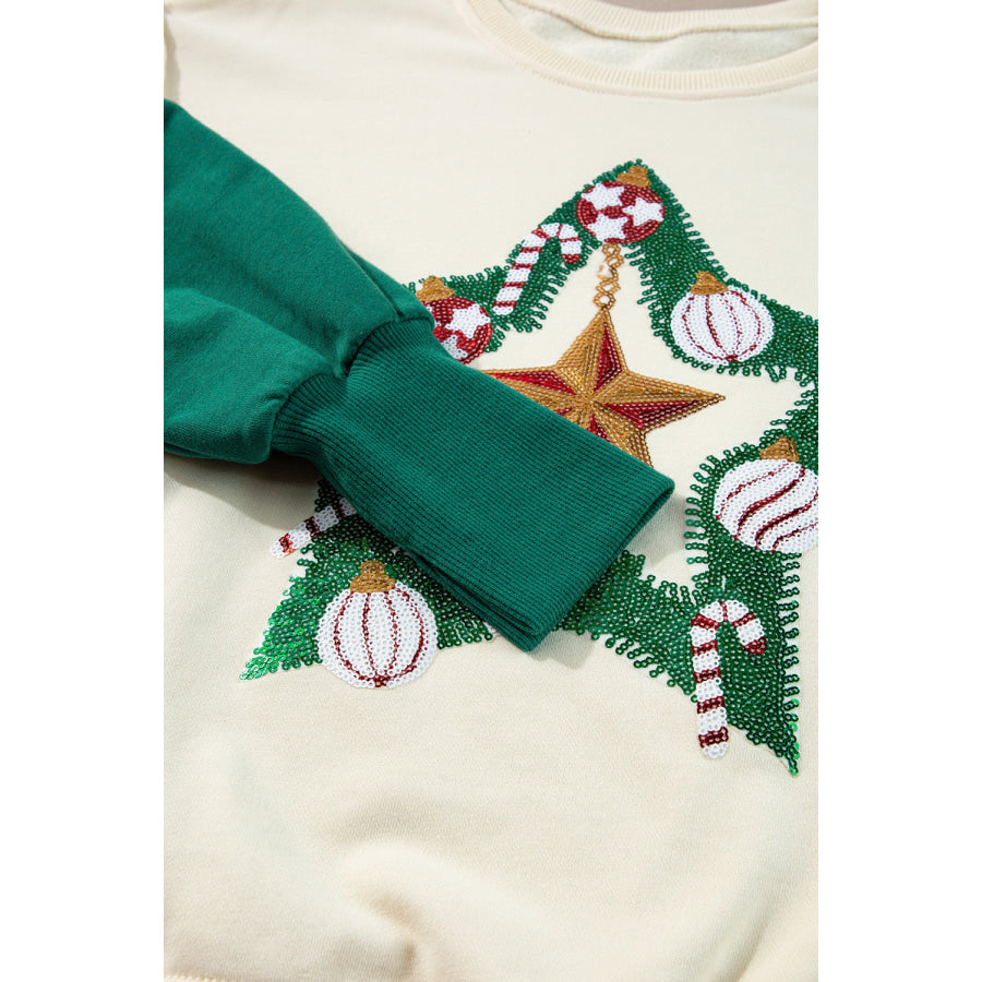 Color Block Star Side Slit Lantern Sleeve Sweatshirt Apparel and Accessories