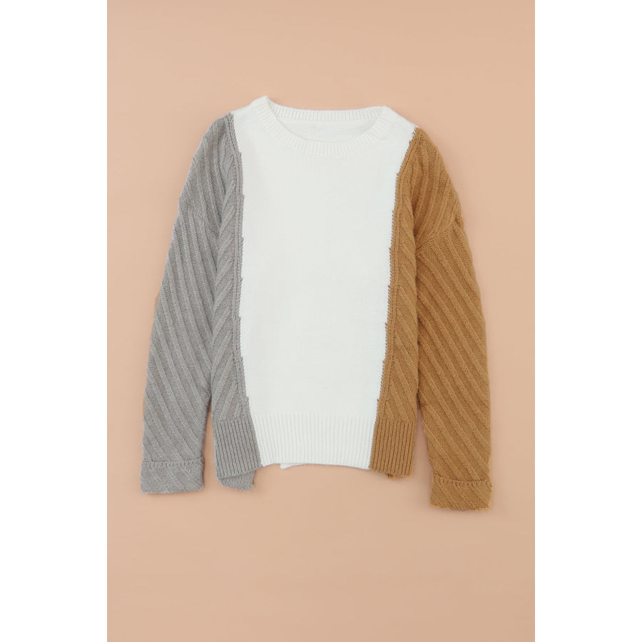 Color Block Textured Drop Shoulder Sweater Apparel and Accessories