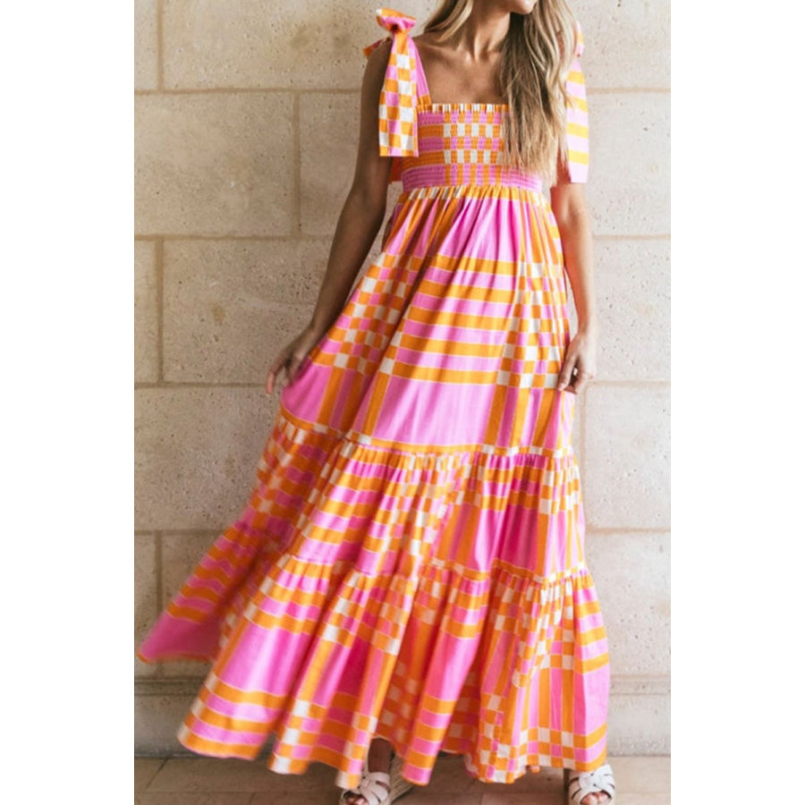 Color Block Tie Shoulder Dress Pink / S Apparel and Accessories