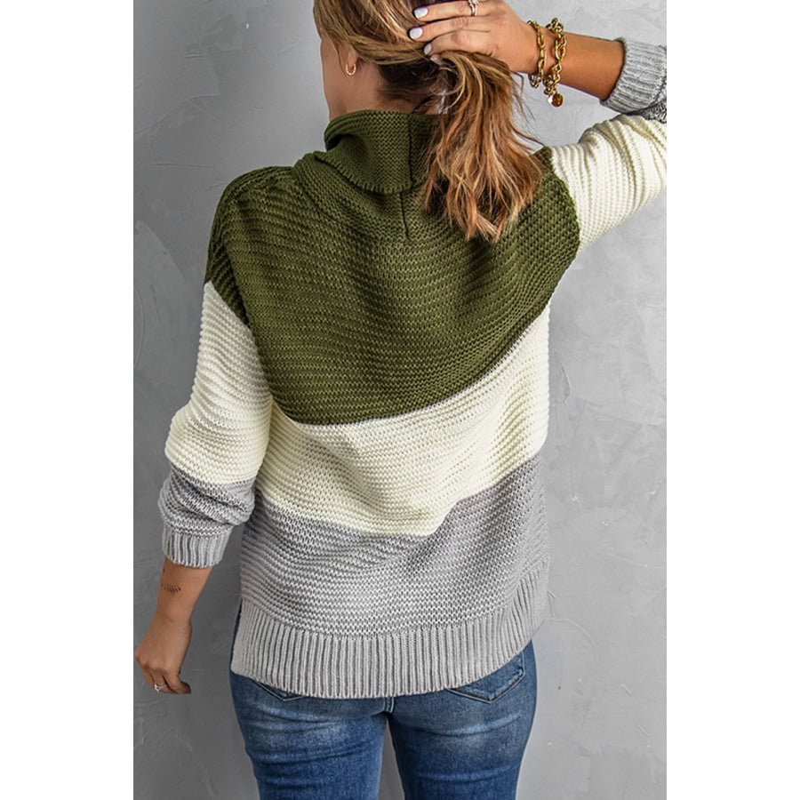 Color Block Turtleneck Long Sleeve Sweater Apparel and Accessories