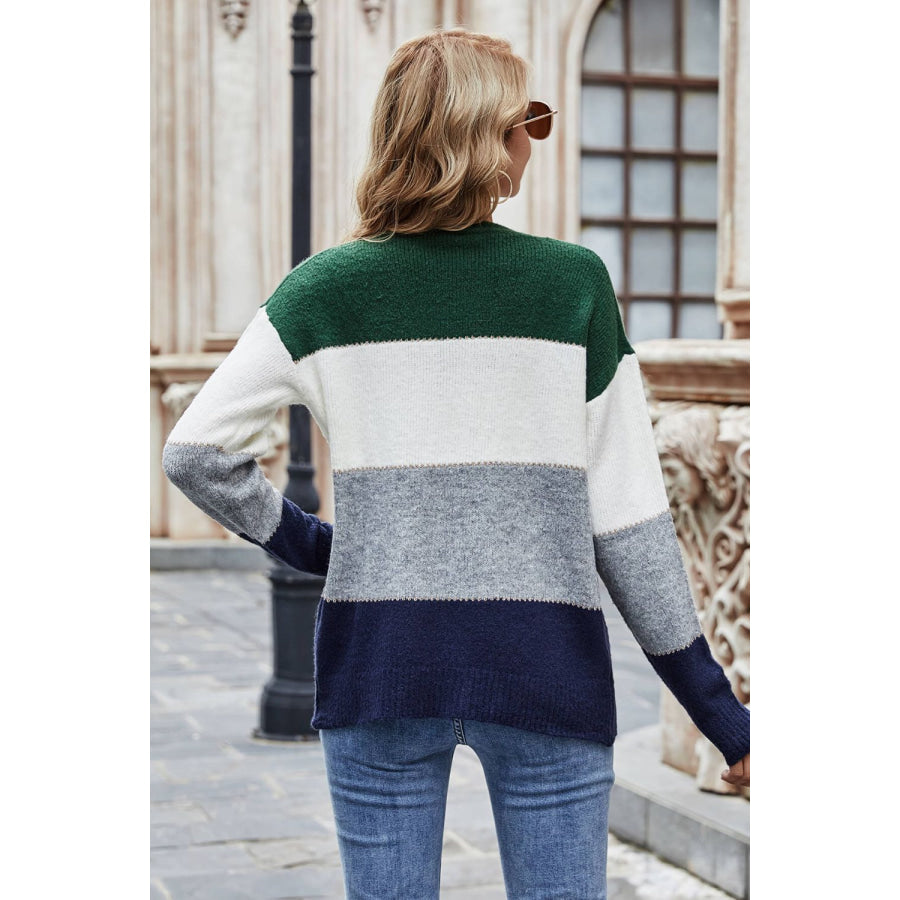 Color Block V-Neck Button Down Cardigan