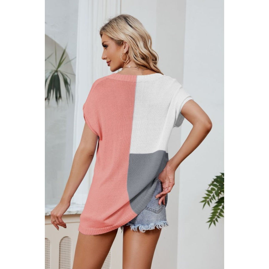 Color Block V-Neck Knit Top