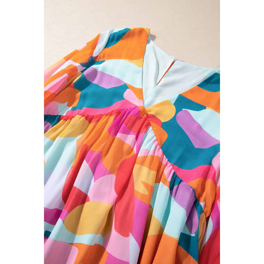 Color Block V-Neck Long Sleeve Dress Apparel and Accessories