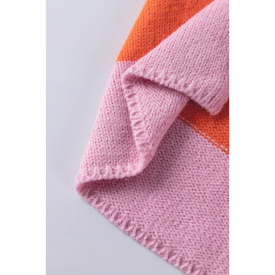 Color Block V-Neck Long Sleeve Sweater Apparel and Accessories