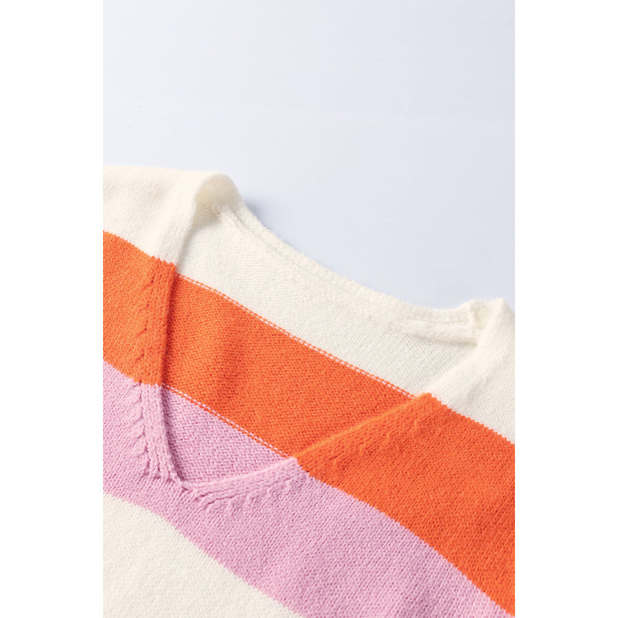 Color Block V-Neck Long Sleeve Sweater Apparel and Accessories