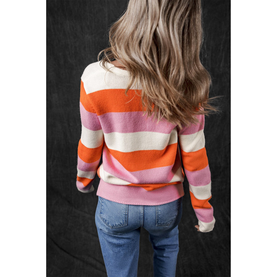 Color Block V-Neck Long Sleeve Sweater Apparel and Accessories