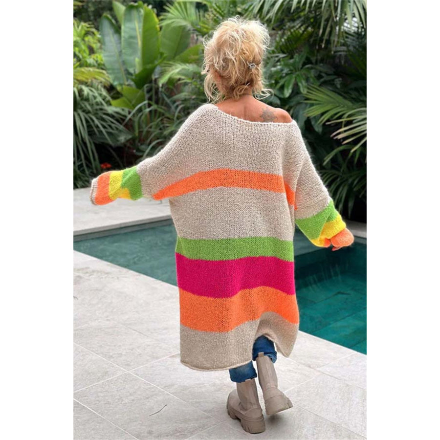 Color Block V-Neck Long Sleeve Sweater Dress Apparel and Accessories