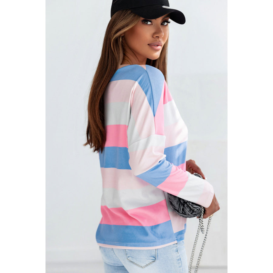 Color Block V-Neck Long Sleeve T-Shirt Apparel and Accessories