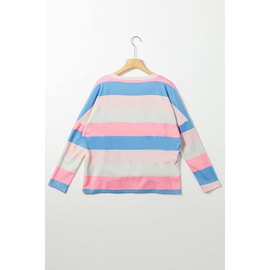 Color Block V-Neck Long Sleeve T-Shirt Apparel and Accessories