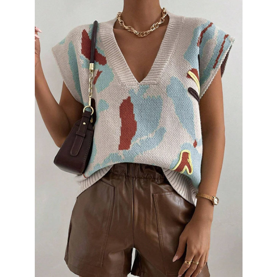 Color Block V-Neck Sweater Vest Light Blue / S Apparel and Accessories