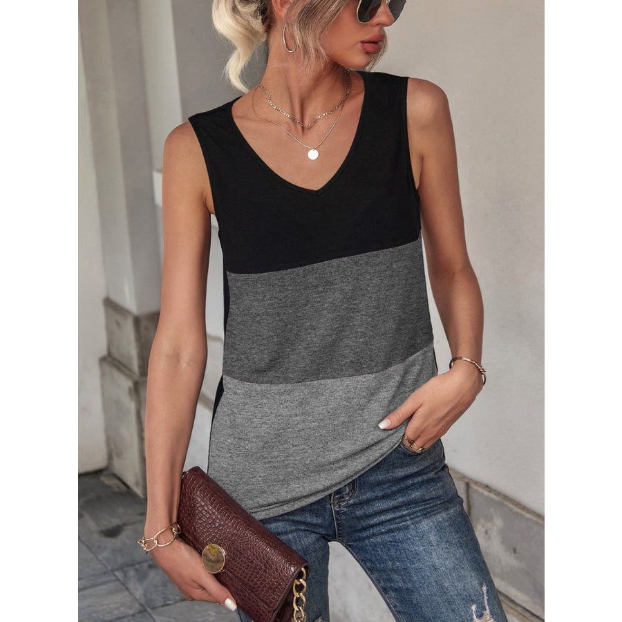 Color Block Wide Strap Tank Black / S Apparel and Accessories