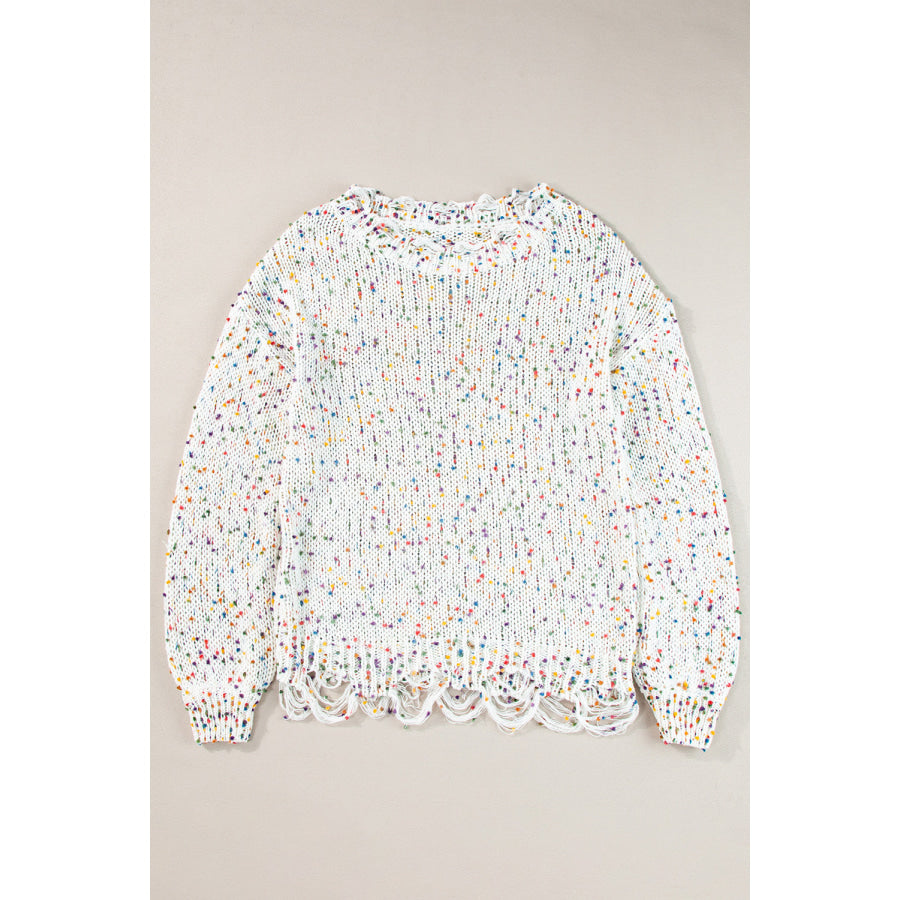 Confetti Round Neck Dropped Shoulder Sweater Apparel and Accessories