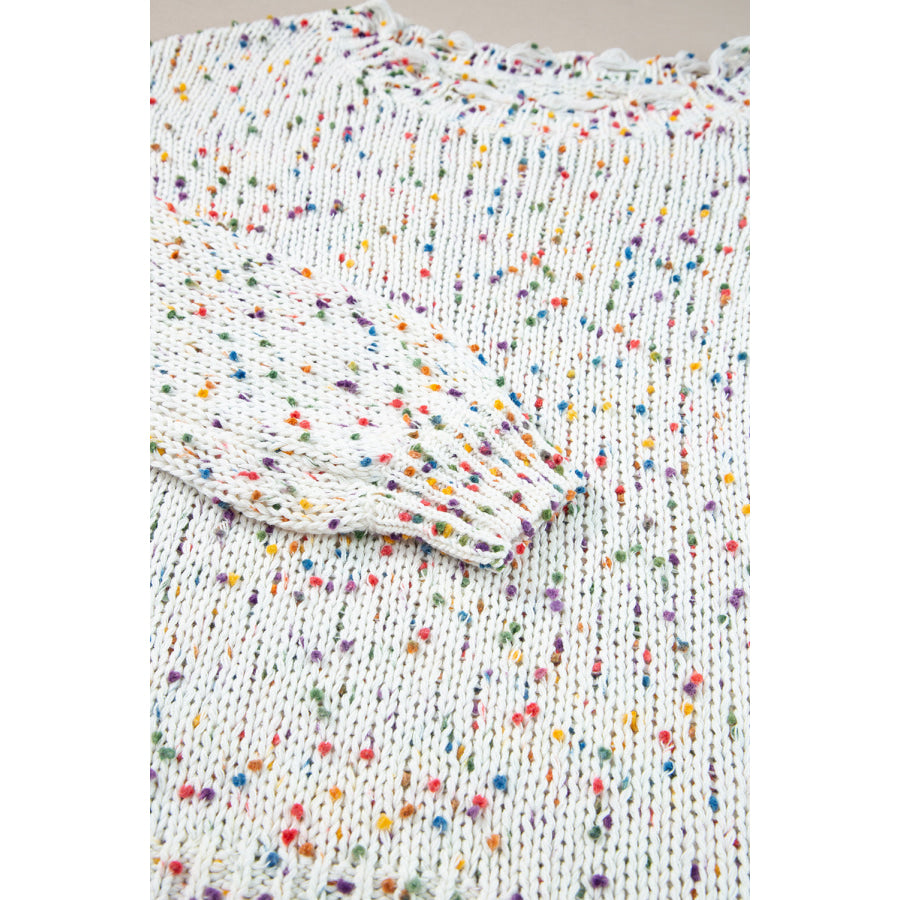 Confetti Round Neck Dropped Shoulder Sweater Apparel and Accessories