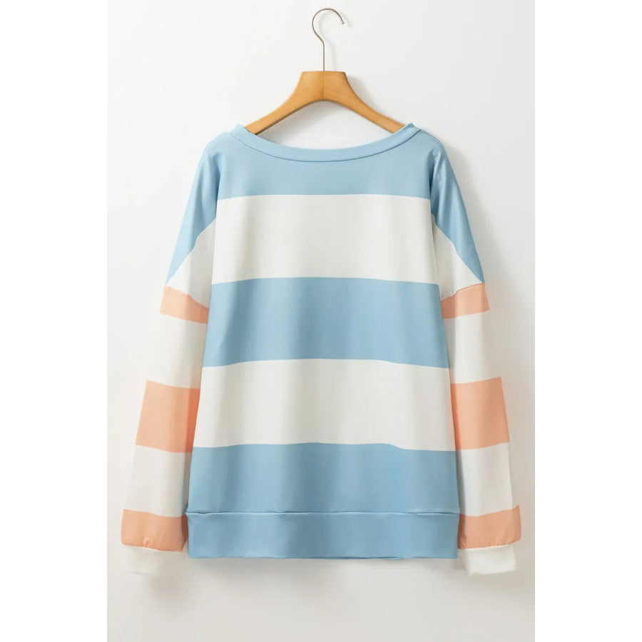 Contrast Color Block Round Neck Long Sleeve Top Apparel and Accessories