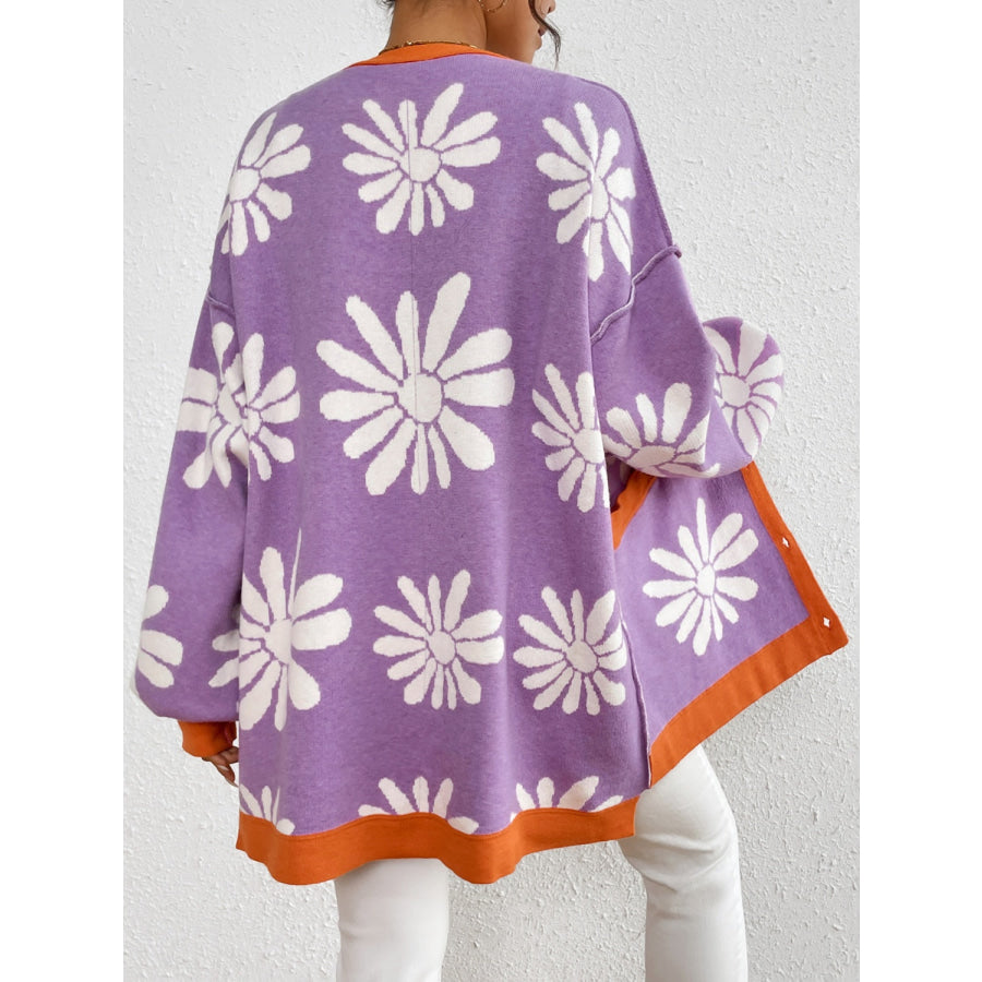 Contrast Dropped Shoulder Long Sleeve Cardigan Apparel and Accessories