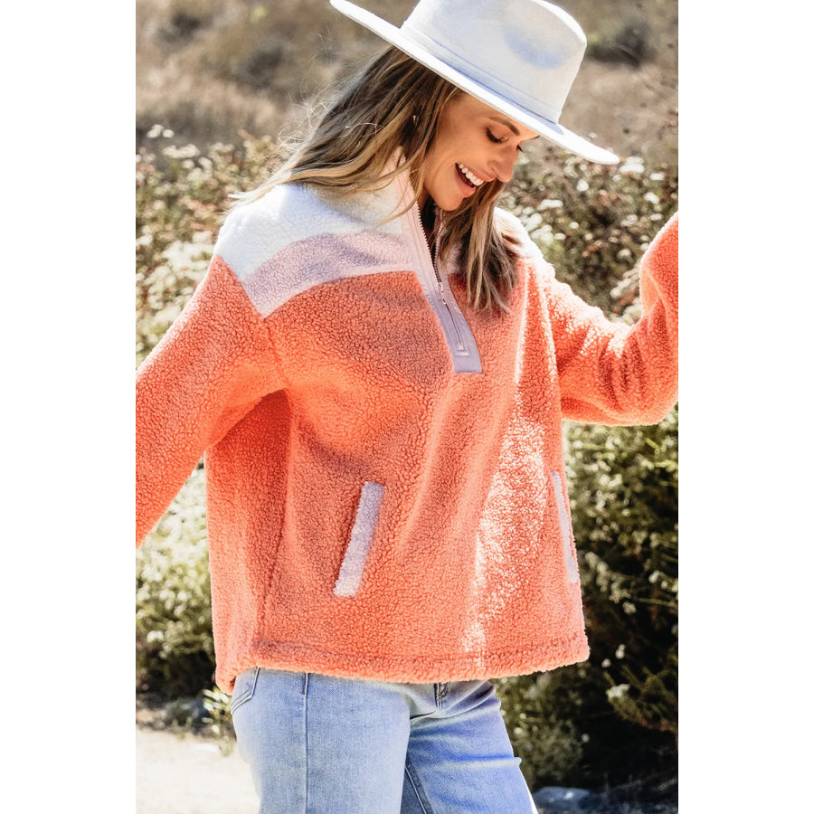 Contrast Half Zip Long Sleeve Sweatshirt Apparel and Accessories