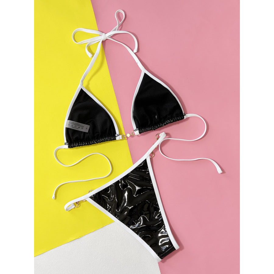 Contrast Halter Neck Two-Piece Bikini Set Apparel and Accessories