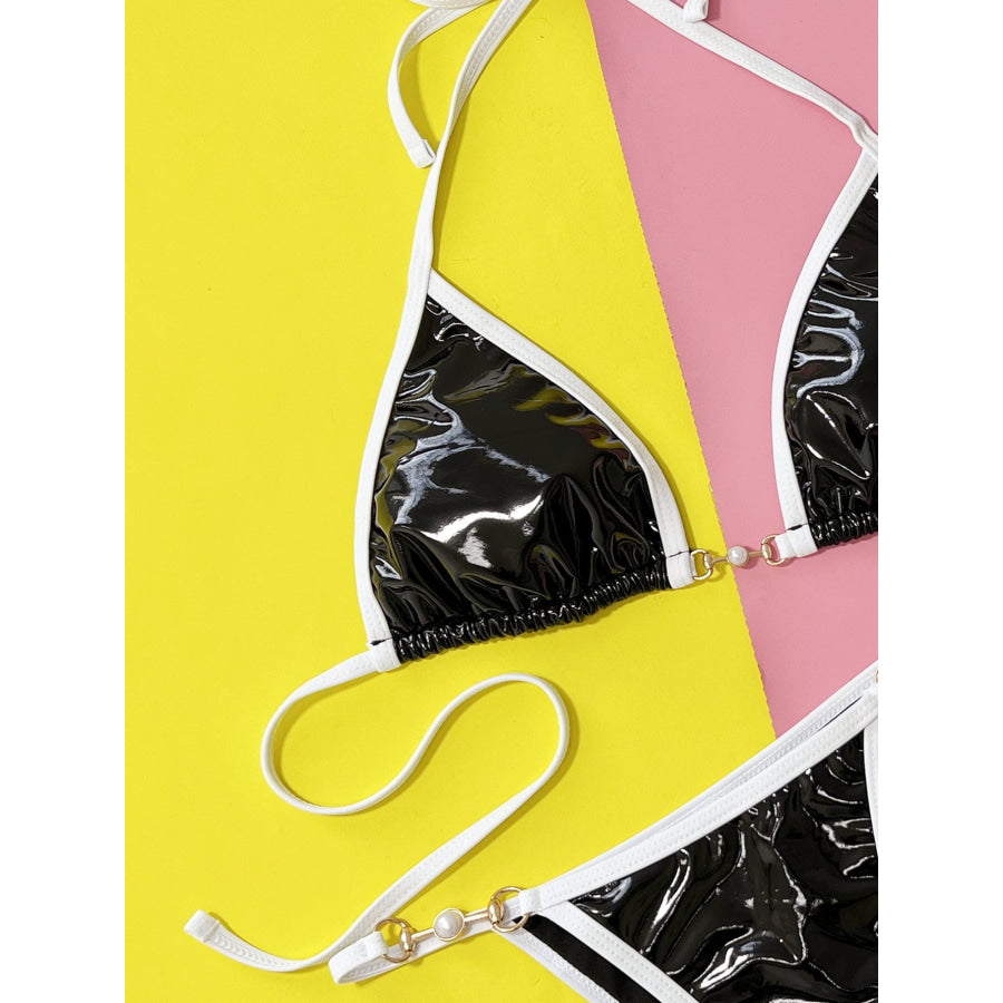 Contrast Halter Neck Two-Piece Bikini Set Apparel and Accessories