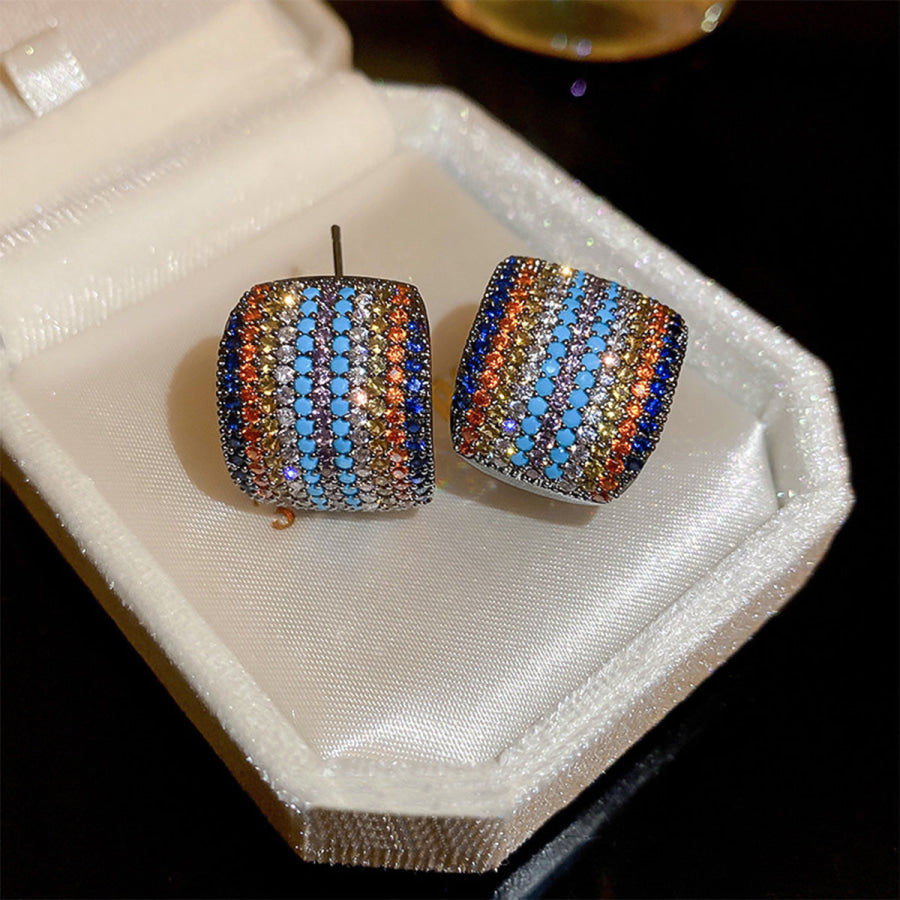 Contrast Inlaid Zircon Earrings Multicolor / One Size Apparel and Accessories