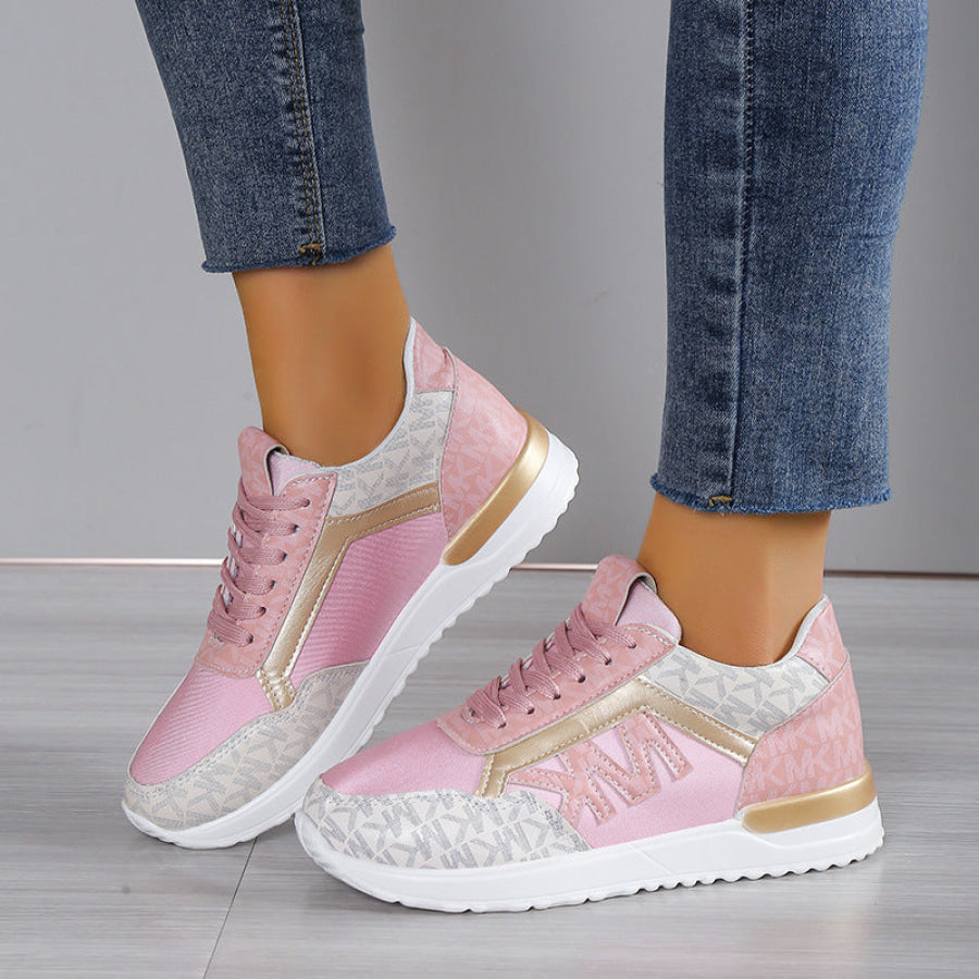 Contrast Lace Up Round Toe Sneakers Blush Pink / 35(US4) Apparel and Accessories