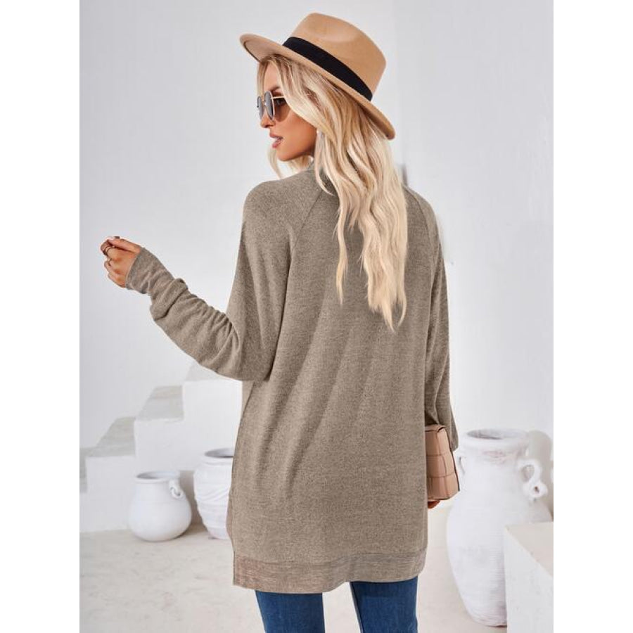 Contrast Mock Neck Long Sleeve T-Shirt
