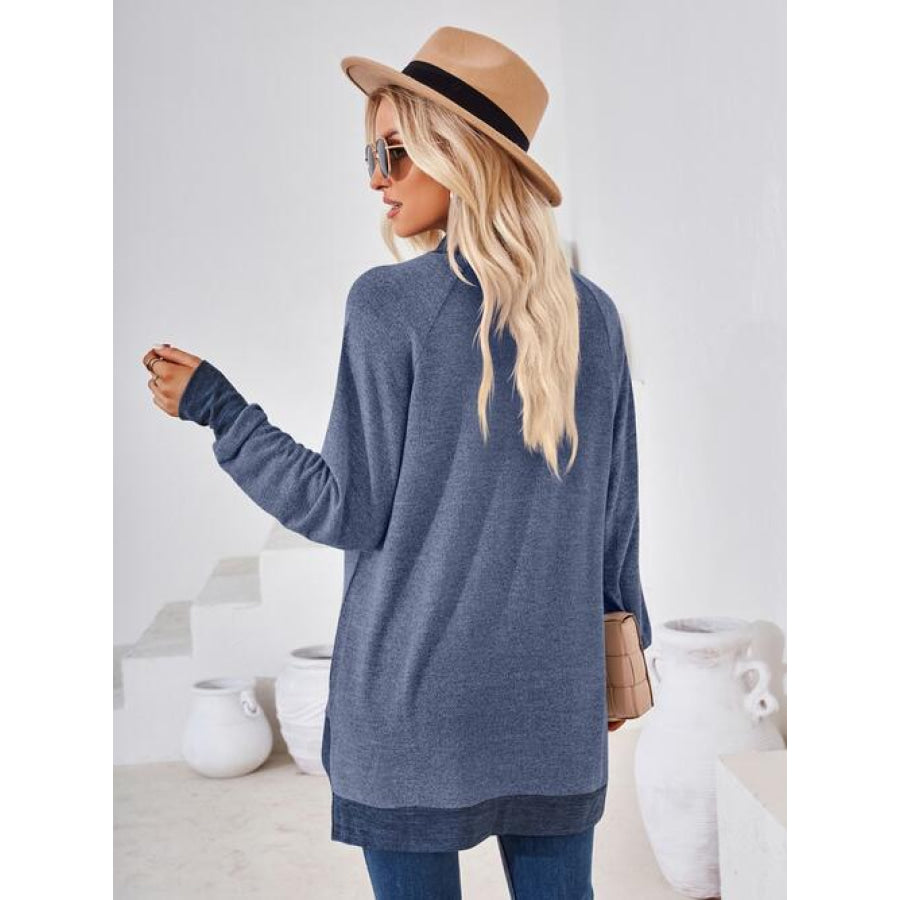 Contrast Mock Neck Long Sleeve T-Shirt