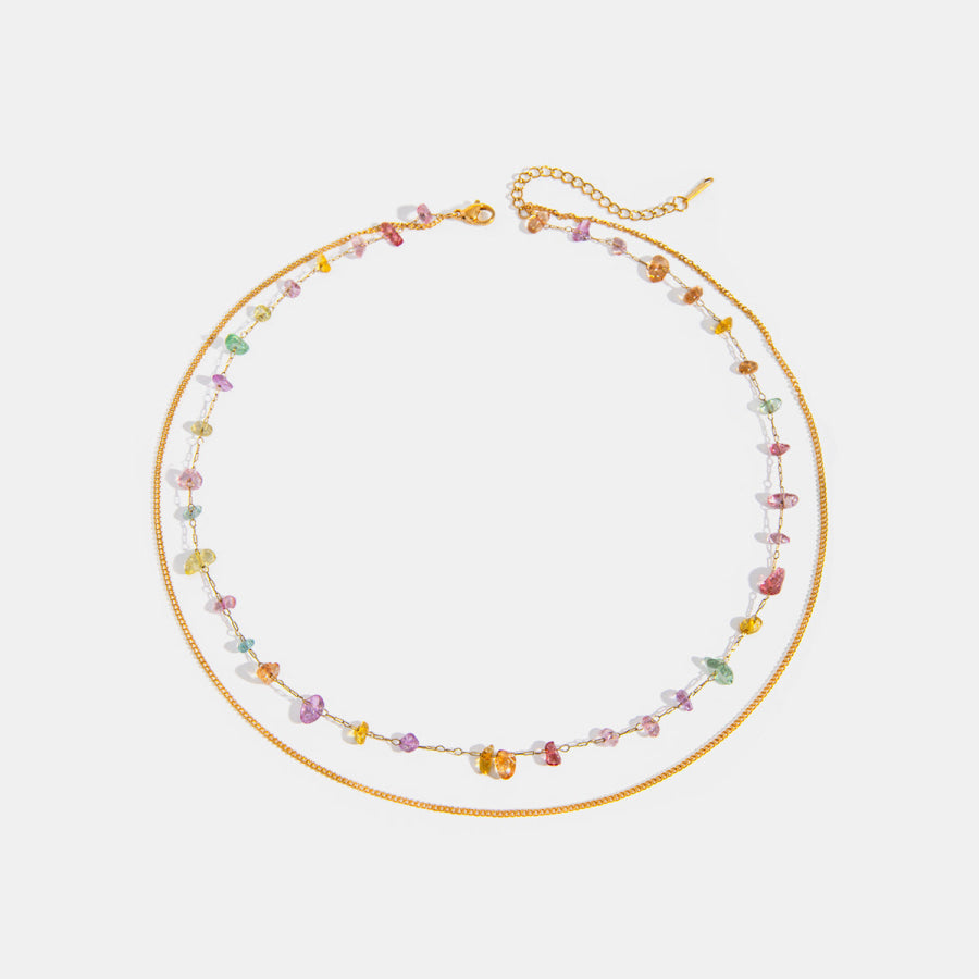 Contrast Natural Stone Stainless Steel Necklace Gold / One Size Apparel and Accessories