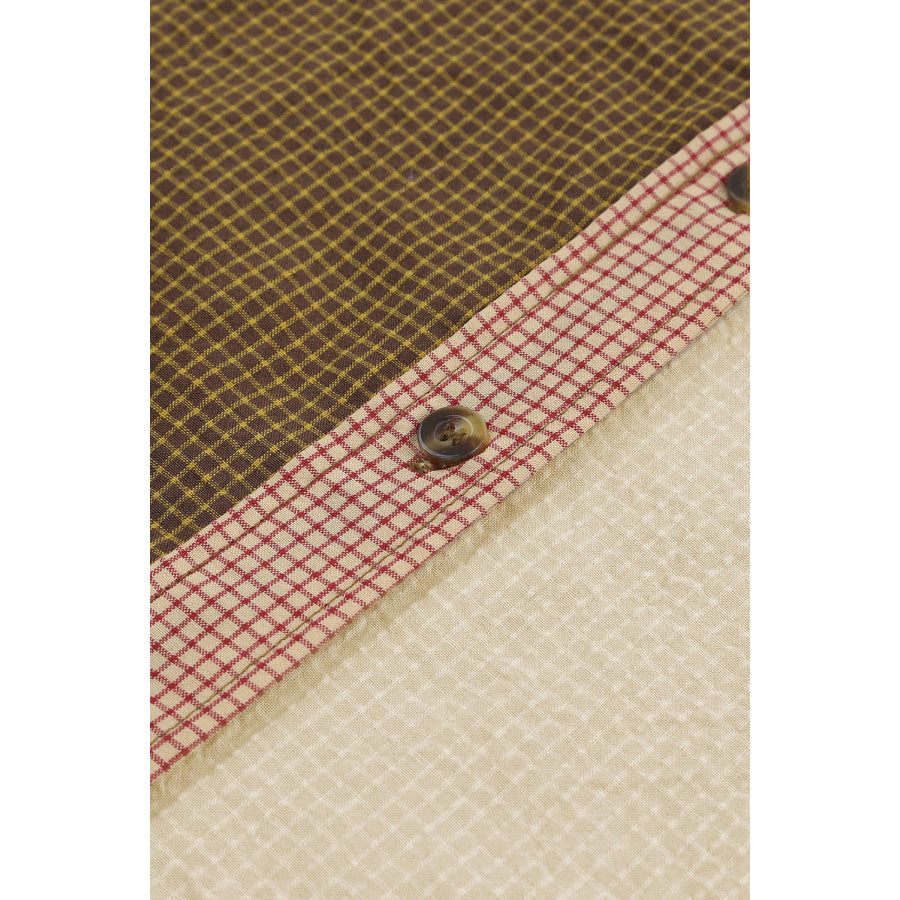 Contrast Plaid Button Down Long Sleeve Shirt Apparel and Accessories