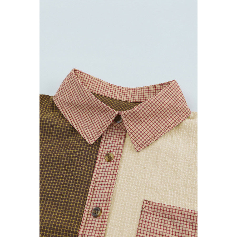 Contrast Plaid Button Down Long Sleeve Shirt Apparel and Accessories