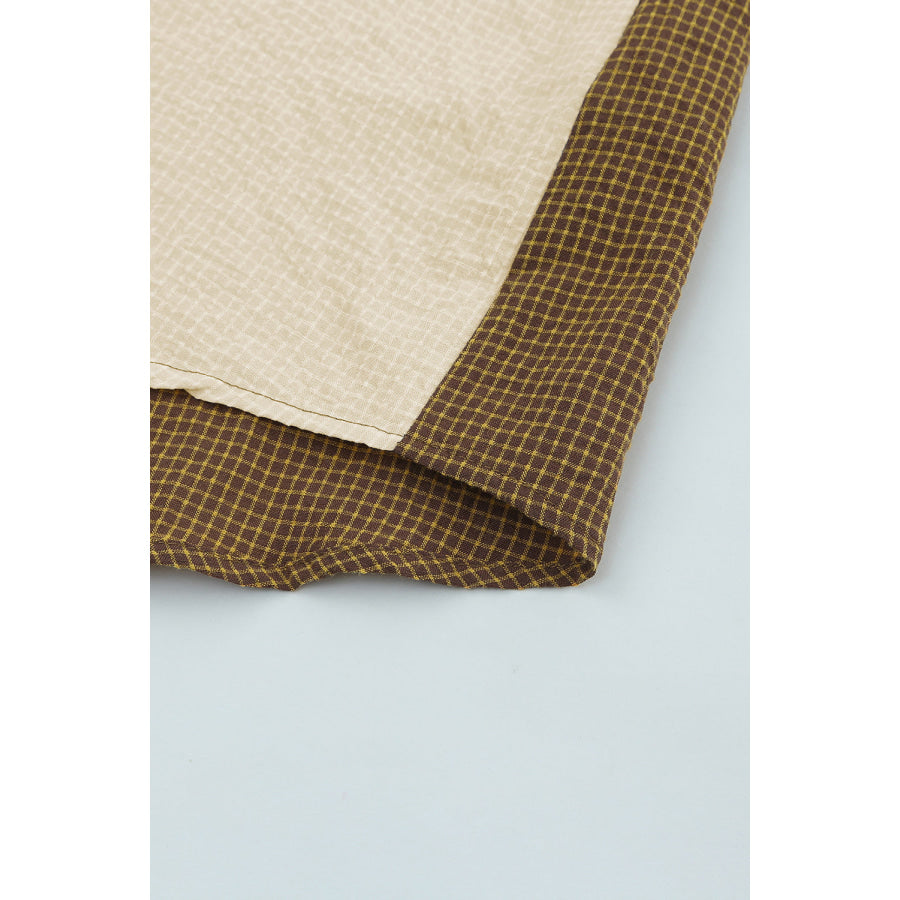 Contrast Plaid Button Down Long Sleeve Shirt Apparel and Accessories