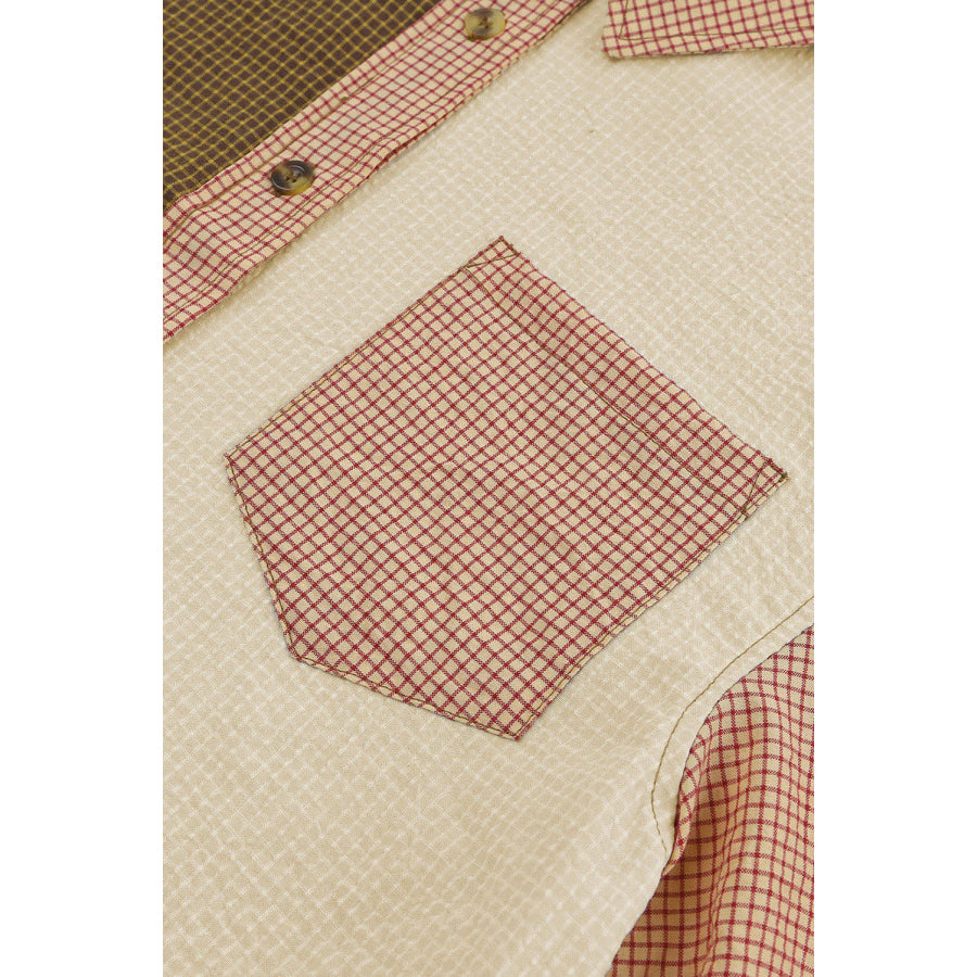 Contrast Plaid Button Down Long Sleeve Shirt Apparel and Accessories