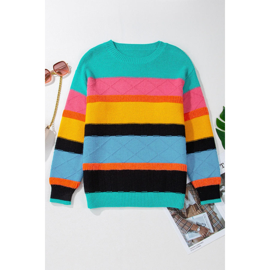 Contrast Round Neck Dropped Shoulder Sweater Apparel and Accessories